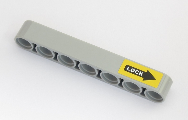 Technic, Liftarm Thick 1 x 7 with White 'LOCK' on Black Arrow on Yellow Background Pattern (Sticker) - Set 42043
