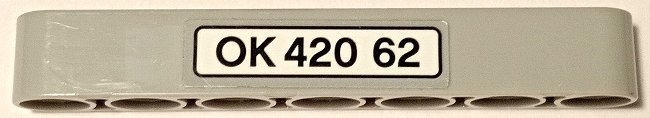 Technic, Liftarm Thick 1 x 7 with 'OK 420 62' Pattern (Sticker) - Set 42062