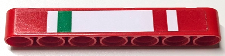 Technic, Liftarm Thick 1 x 7 with Green and Red Stripes on White Background Pattern (Sticker) - Set 42125