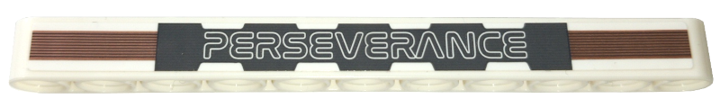 Technic, Liftarm Thick 1 x 11 with 'PERSEVERANCE' on Dark Bluish Gray Background with Medium Nougat Stripes Pattern (Sticker) - Set 42158