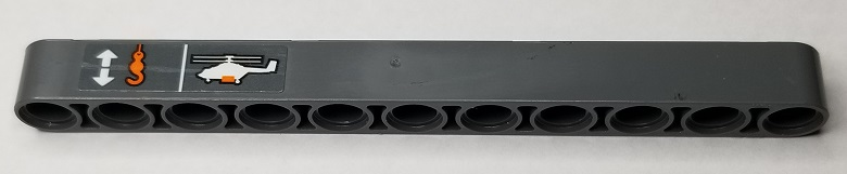 Technic, Liftarm Thick 1 x 11 with White Helicopter, Arrows and Orange Hook Pattern Model Left Side (Sticker) - Set 42052