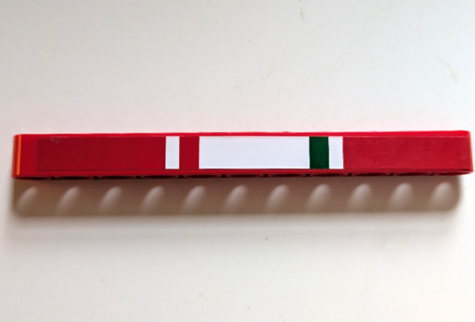 Technic, Liftarm Thick 1 x 11 with Green and Red Stripes on White Background Pattern (Sticker) - Set 42125