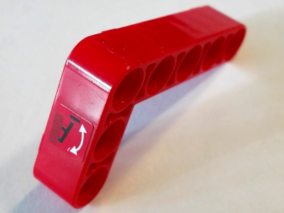 Technic, Liftarm, Modified Bent Thick L-Shape 3 x 5 with Curved White Arrow Pattern Model Right Side (Sticker) - Set 8289