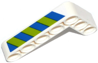 Technic, Liftarm, Modified Bent Thick L-Shape 3 x 5 with Blue and Lime Danger Stripes Pattern Model Left Side (Sticker) - Set 42047