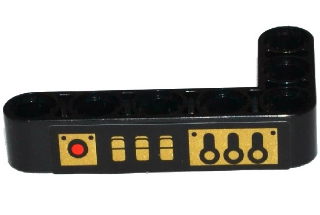 Technic, Liftarm, Modified Bent Thick L-Shape 3 x 5 with 3 Gold Levers, 3 Switches and Red Light Pattern Model Right Side (Sticker) - Set 70738