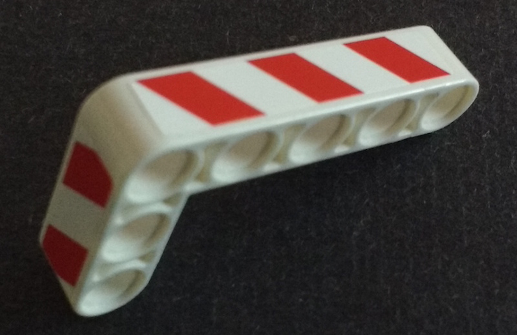 Technic, Liftarm, Modified Bent Thick L-Shape 3 x 5 with Red and White Danger Stripes Pattern Model Right Side (Stickers) - Set 42042