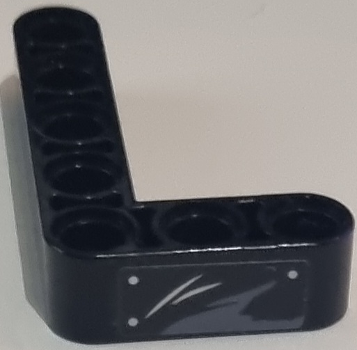 Technic, Liftarm, Modified Bent Thick L-Shape 3 x 5 with Dark Bluish Gray Stain, Silver Rivets and Scratches Pattern (Sticker) - Set 70915