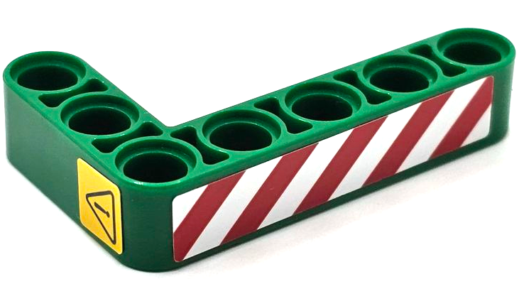 Technic, Liftarm, Modified Bent Thick L-Shape 3 x 5 with Red and White Danger Stripes and Black Exclamation Mark in Danger Triangle Pattern Model Left Side (Stickers) - Set 42080