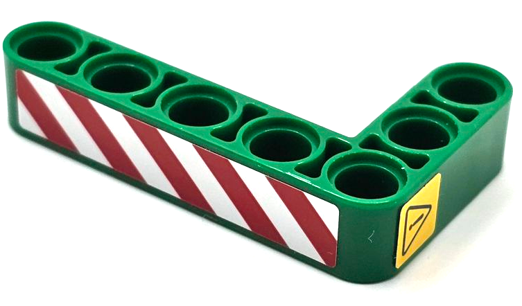 Technic, Liftarm, Modified Bent Thick L-Shape 3 x 5 with Red and White Danger Stripes and Black Exclamation Mark in Danger Triangle Pattern Model Right Side (Stickers) - Set 42080