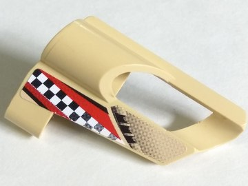 Technic, Panel Fairing # 5 Small Short, Large Hole, Side A with Red Stripes, Black and White Checkered Pattern (Sticker) - Set 8371