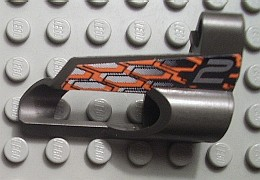 Technic, Panel Fairing # 5 Small Short, Large Hole, Side A with Silver Number 2, Black and Orange Hexagons Pattern (Sticker) - Set 8468