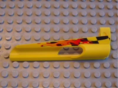 Technic, Panel Fairing # 7 Small Long, Large Hole, Side A with Flame and Black Checkered Pattern (Sticker) - Set 8376