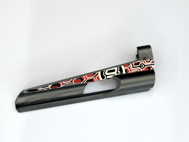 Technic, Panel Fairing # 7 Small Long, Large Hole, Side A with '9' and White, Black and Red Pattern (Sticker) - Set 8475