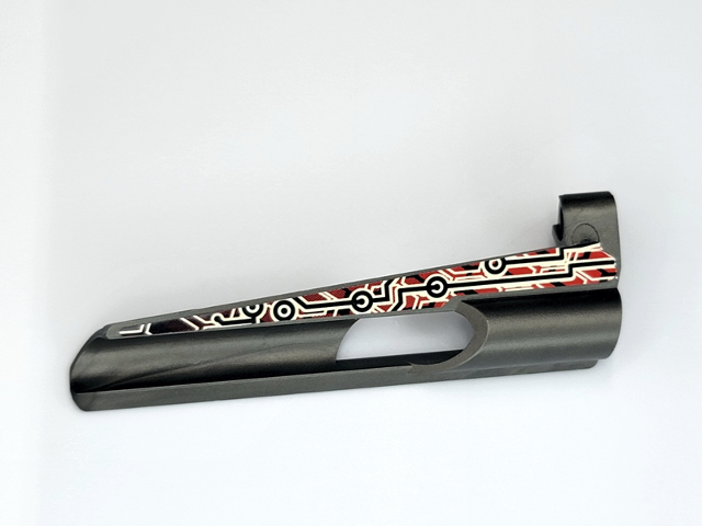 Technic, Panel Fairing # 7 Small Long, Large Hole, Side A with White, Black and Red Pattern (Sticker) - Set 8475