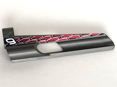 Technic, Panel Fairing # 8 Small Long, Large Hole, Side B with '9' and White, Black and Red Pattern (Sticker) - Set 8470