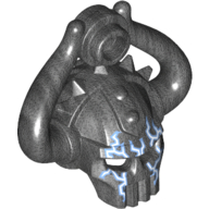 Minifigure, Headgear Helmet Alien Skull with 2 Curved Horns and Stud with Blue and White Lightning Pattern