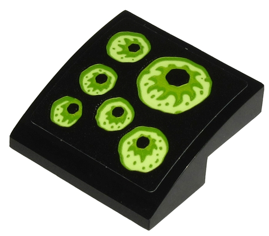 Slope, Curved 2 x 2 x 2/3 Inverted with 6 Yellowish Green Eyes on Black Background Pattern Model Left Side (Sticker) - Set 70432