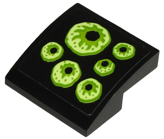 Slope, Curved 2 x 2 x 2/3 Inverted with 6 Yellowish Green Eyes on Black Background Pattern Model Right Side (Sticker) - Set 70432