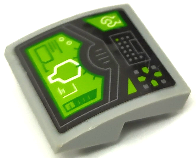 Slope, Curved 2 x 2 x 2/3 Inverted with Lime and Green Head-Up Display (HUD), Buttons and Directional Pad Pattern (Sticker) - Set 72003