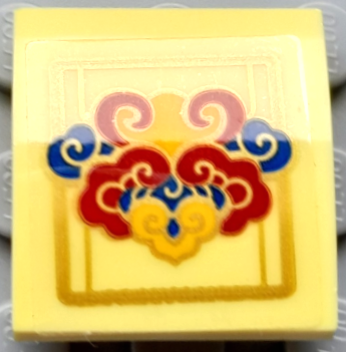 Slope, Curved 2 x 2 x 2/3 Inverted with Blue, Red and Yellow Swirls with Gold Outline Pattern (Sticker) - Set 80111