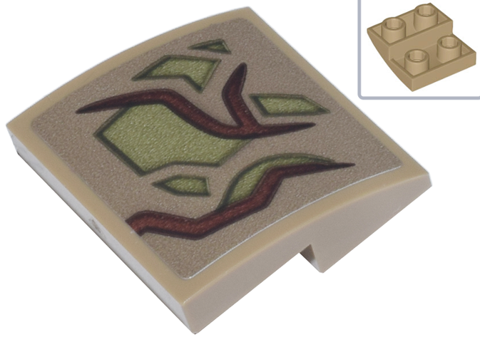 Slope, Curved 2 x 2 x 2/3 Inverted with Reddish Brown Vines and Olive Green Patches Pattern (Sticker) - Set 76297