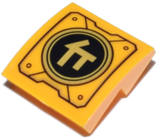 Slope, Curved 2 x 2 x 2/3 Inverted with Mechanical Panel with Ninjago Logogram Letter C on Black and Gold Circle Pattern (Sticker) - Set 71837