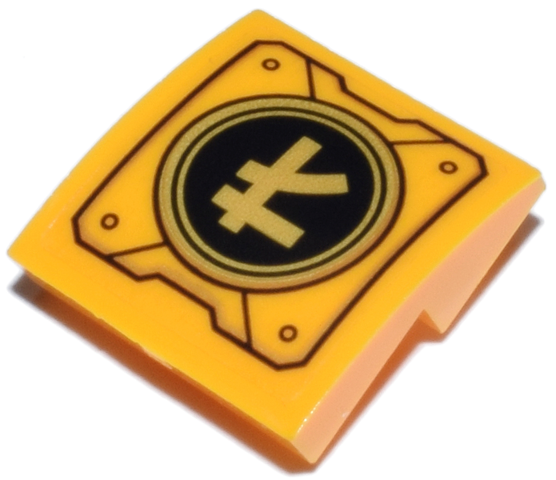 Slope, Curved 2 x 2 x 2/3 Inverted with Mechanical Panel with Ninjago Logogram Letter L on Black and Gold Circle Pattern (Sticker) - Set 71837