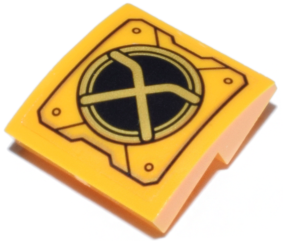 Slope, Curved 2 x 2 x 2/3 Inverted with Mechanical Panel with Stylized Ninjago Logogram Letter A on Black and Gold Circle Pattern (Sticker) - Set 71837