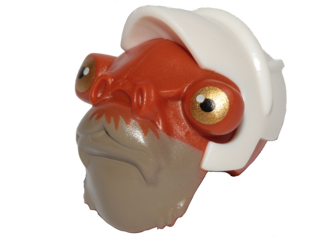 Minifigure, Head, Modified SW Mon Calamari with White Hat and Pearl Gold and Black Eyes Pattern (Quarrie)