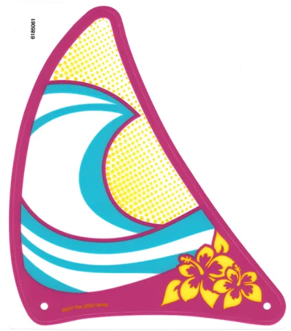 Plastic Triangle 23 x 26 Sail with Magenta Border, White and Medium Azure Wavy Stripes and Yellow Flowers and Dots Pattern