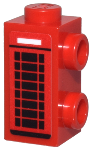 Brick, Modified 1 x 1 x 1 2/3 with Studs on Side with London Telephone Box with Black Grid and Lines and White Rectangle Pattern (Sticker) - Set 76437
