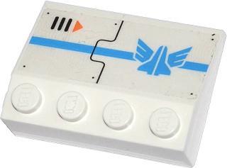 Slope 33 3 x 4 with Blue Stripe, Galaxy Squad Logo, Air Vent and Orange Arrow Pattern Model Right Side (Sticker) - Set 70709