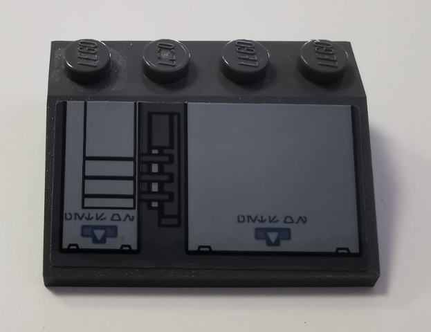 Slope 33 3 x 4 with Light Bluish Gray Panels and  Aurebesh Characters 'NO STEP' Pattern Model Left Side (Sticker) - Set 75149