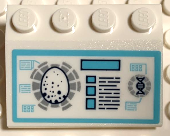 Slope 33 3 x 4 with Screen with Dinosaur Egg, Buttons and DNA Double Helix Pattern (Sticker) - Set 75939