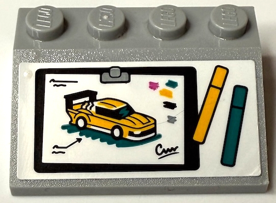 Slope 33 3 x 4 with Clipboard with Car Paint Diagram, Splotches, Bright Light Orange and Dark Turquoise Pens Pattern (Sticker) - Set 60389