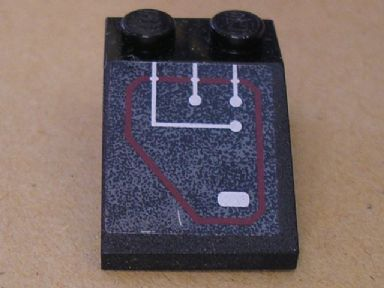 Slope 33 3 x 2 with Siver Circuitry 2 Liness Straight, 1 Line Bent in Red Outline Pattern (Sticker) - Set 7702