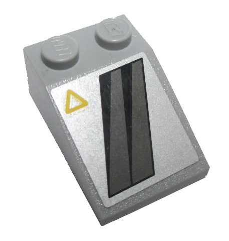 Slope 33 3 x 2 with Black and Dark Gray Diagonal Stripes, Yellow Triangle in Upper Left Corner Pattern (Sticker) - Set 8630