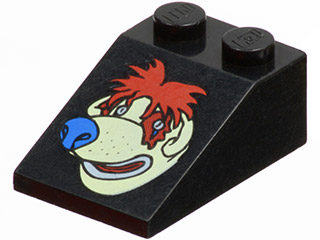 Slope 33 3 x 2 with McDonald's Character with Red Hair and Blue Nose Pattern (Sundae the Dog)