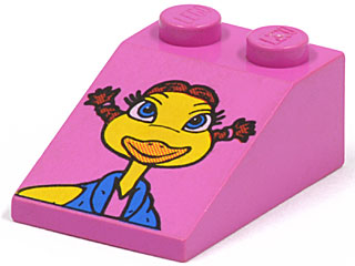 Slope 33 3 x 2 with McDonald's Character with Blue Eyes, Orange Beak, Red Pigtails, and Yellow Skin Pattern (Birdie the Early Bird)