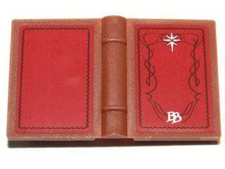 Minifigure, Utensil Book 2 x 3 with Black Scrollwork, White Star and 'BB' on Red Background Pattern (Stickers) - Set 79003