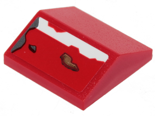 Slope 33 2 x 2 Double with Dark Bluish Gray, Dark Tan, Red and White Patches Pattern (Sticker) - Set 75250