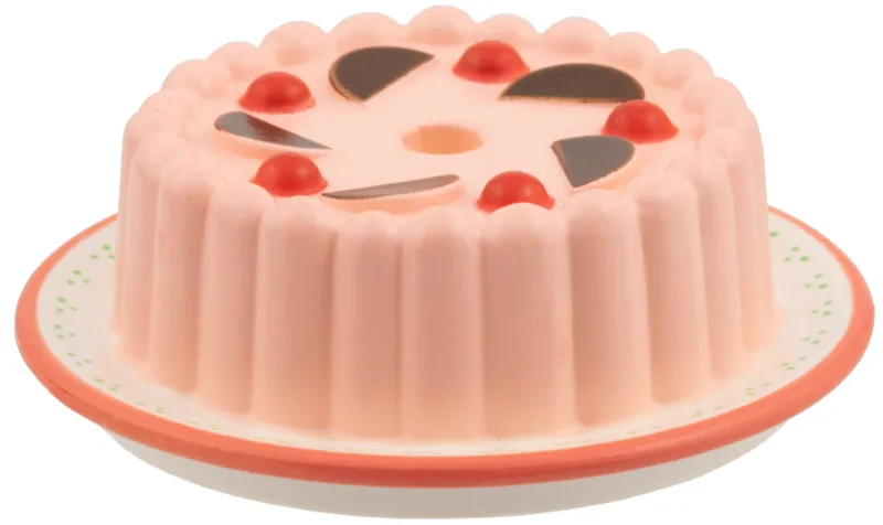 Cake with Red Cherries, Chocolate Wedges and Light Salmon Frosting Pattern