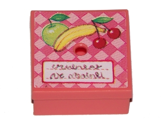Container, Box 3 1/2 x 3 1/2 x 1 1/3 with Hinged Lid with Fruit Pattern (Sticker) - Set 3205