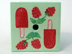 Container, Box 3 1/2 x 3 1/2 x 1 1/3 with Hinged Lid with Raspberries and Ice Pop (Freezer / Lollipop / Lolly / Pole / Popsicle / Stick) Pattern (Sticker) - Set 3116