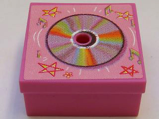 Container, Box 3 1/2 x 3 1/2 x 1 1/3 with Hinged Lid with CD and Stars Pattern (Sticker) - Set 3142