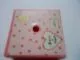 Container, Box 3 1/2 x 3 1/2 x 1 1/3 with Hinged Lid with White Heart, 2 Yellow Fish, White Rectangle and Salmon Polka Dots Pattern (Sticker) - Set 3211