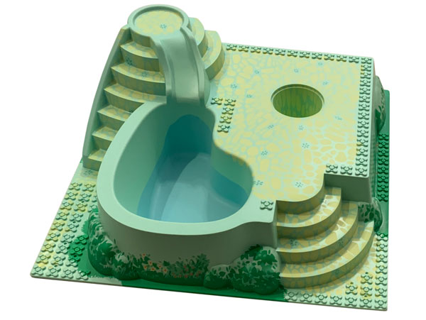 Baseplate, Raised Scala with Pool, Slide, and Steps with Light Yellow Stones, Green Grass and Plants Pattern