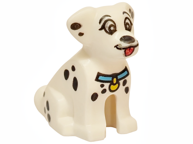 Dog, Dalmatian, Sitting with Black Eyes, Nose and Spots, Red Tongue, Medium Azure Collar with Yellow Tag Pattern