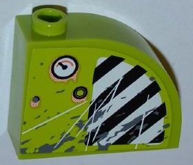 Slope, Curved 3 x 1 x 2 with Hollow Stud with Black and White Danger Stripes, Splatters and Rusted Gauge Pattern (Sticker) - Set 8961