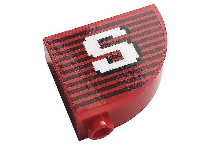 Slope, Curved 3 x 1 x 2 with Hollow Stud with Gray Stripes and White Letter 'S' Pattern (Sticker) - Set 10272